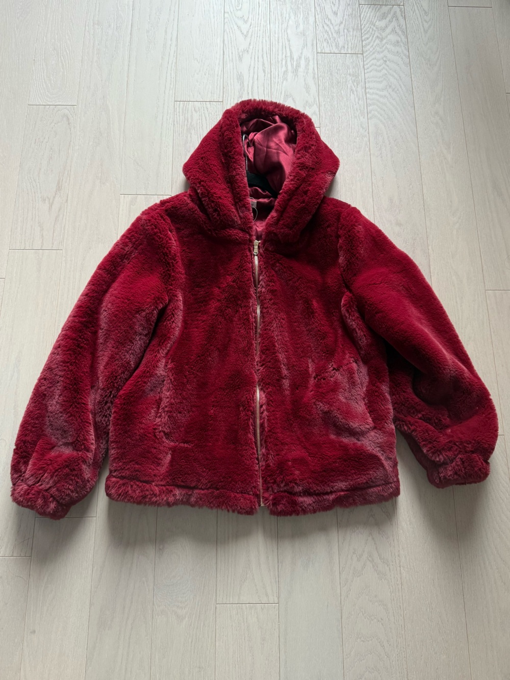 Urban Outfitters Burgundy Faux Fur Hooded Jacket